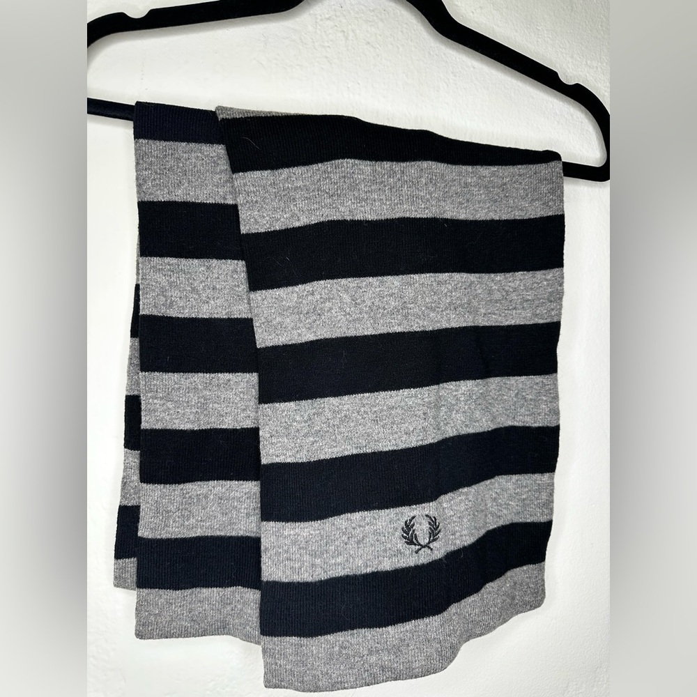 Fred Perry Black and Gray Striped Scarf